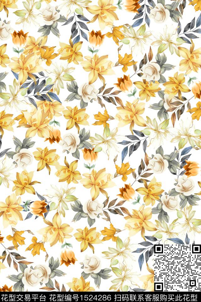 花卉大牌风小清新数码印花华亿平台下载（图片编号: 1524286） - 瓦栏（Walan）