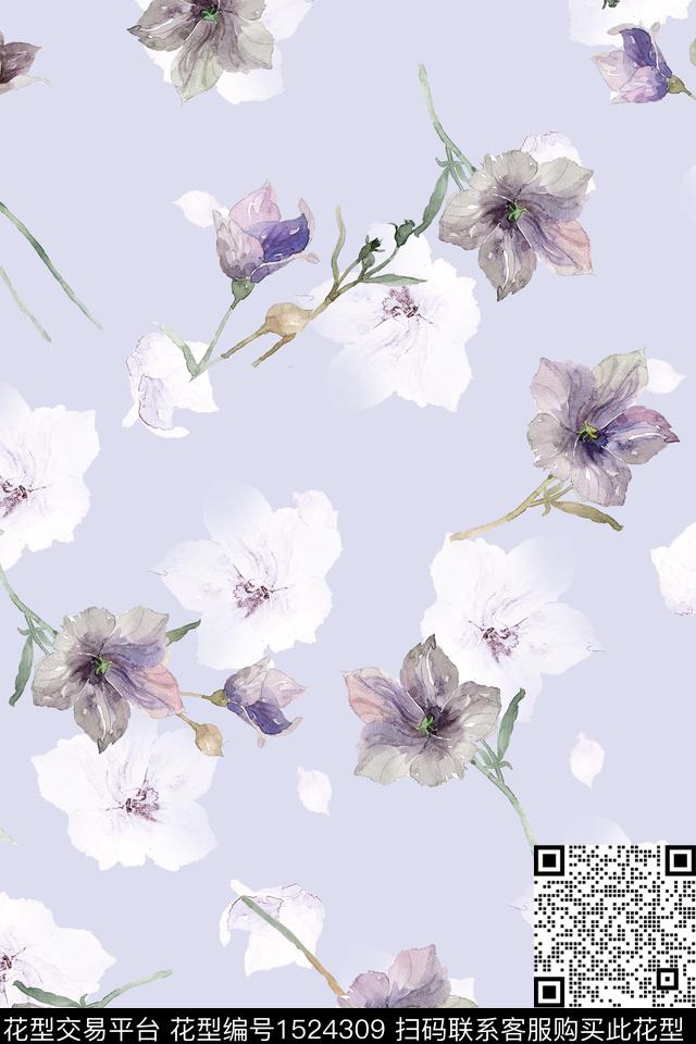 花卉小清新水彩数码印花华亿平台下载（图片编号: 1524309） - 瓦栏（Walan）