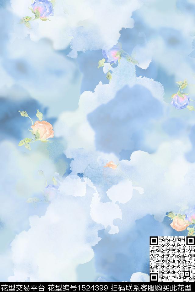 花卉云小清新数码印花华亿平台下载（图片编号: 1524399） - 瓦栏（Walan）