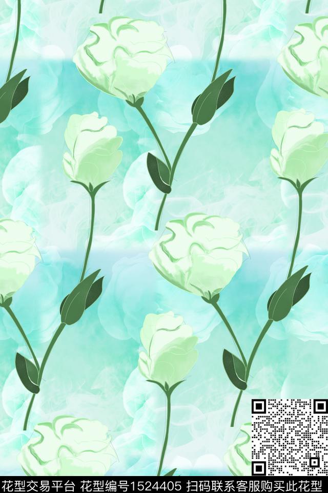 花卉小清新年轻女性数码印花华亿平台下载（图片编号: 1524405） - 瓦栏（Walan）