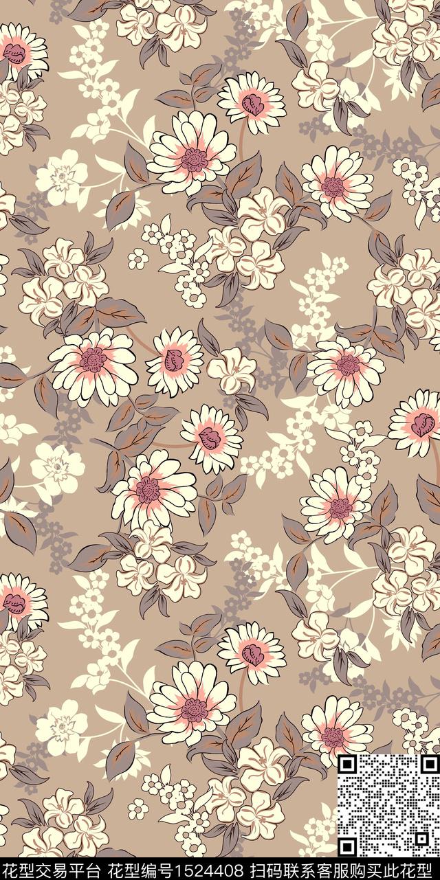 绿植树叶复古花卉数码印花华亿平台下载（图片编号: 1524408） - 瓦栏（Walan）