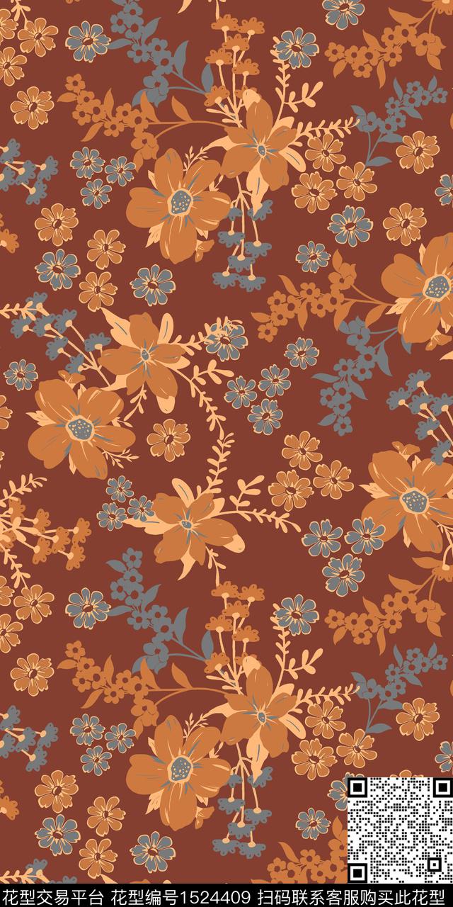 绿植树叶复古花卉数码印花华亿平台下载（图片编号: 1524409） - 瓦栏（Walan）