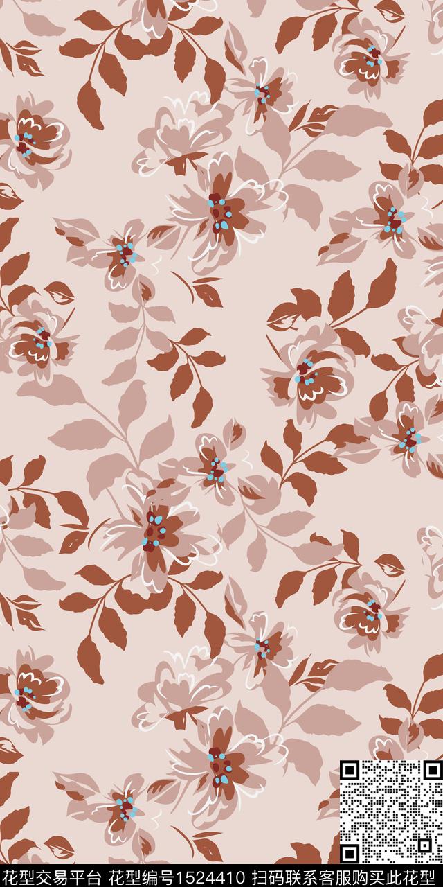 绿植树叶复古花卉数码印花华亿平台下载（图片编号: 1524410） - 瓦栏（Walan）
