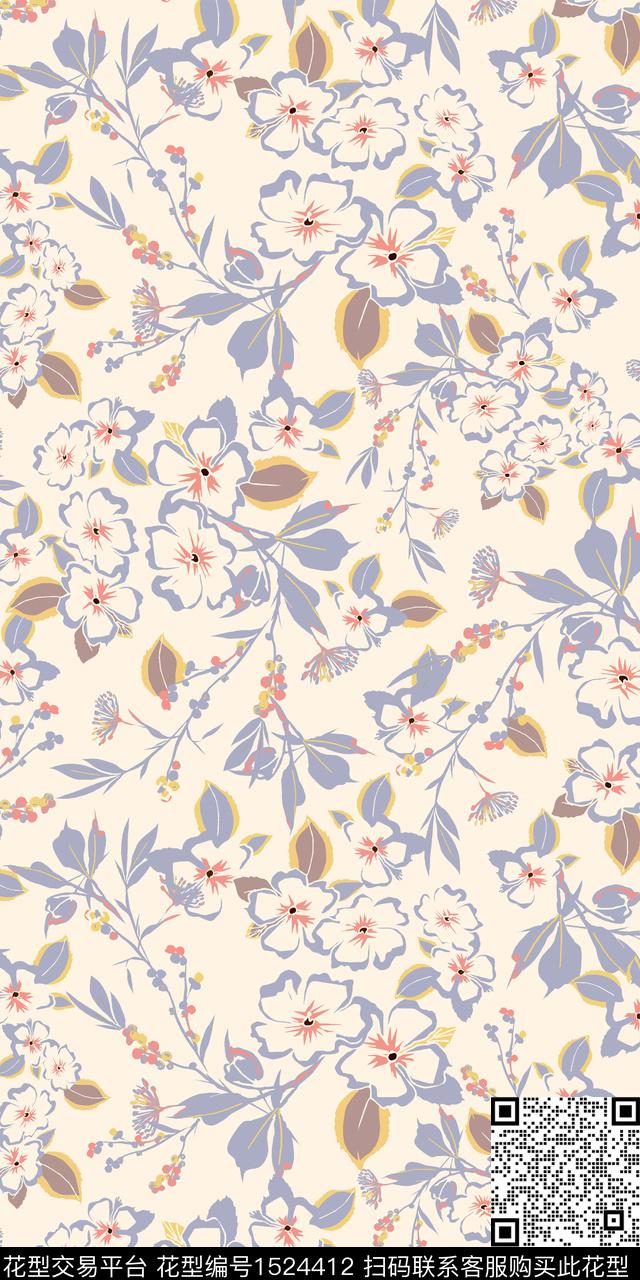 绿植树叶复古花卉数码印花华亿平台下载（图片编号: 1524412） - 瓦栏（Walan）