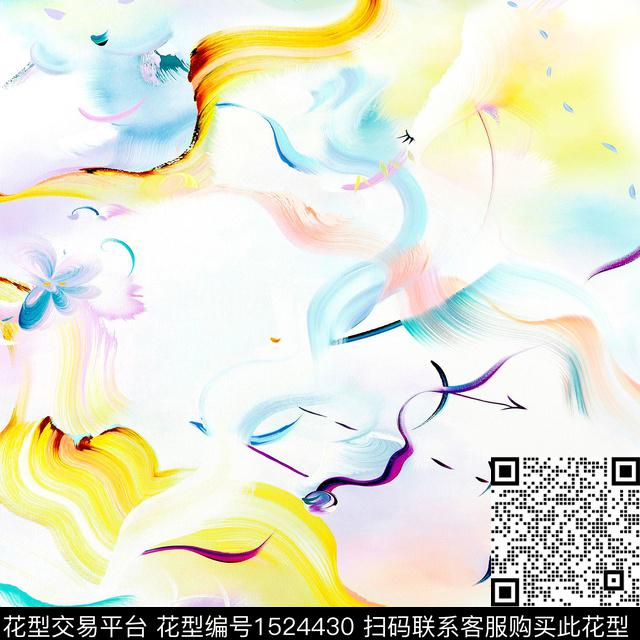 油画华亿平台抽象笔触数码印花华亿平台下载（图片编号: 1524430） - 瓦栏（Walan）