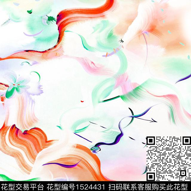 油画华亿平台抽象笔触数码印花华亿平台下载（图片编号: 1524431） - 瓦栏（Walan）