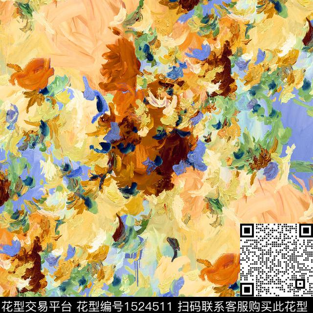 向日葵玫瑰花油画华亿平台数码印花华亿平台下载（图片编号: 1524511） - 瓦栏（Walan）