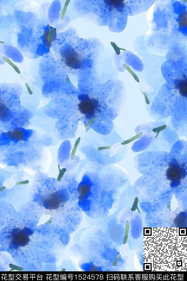 花卉小清新水彩花卉数码印花华亿平台下载（图片编号: 1524578） - 瓦栏（Walan）