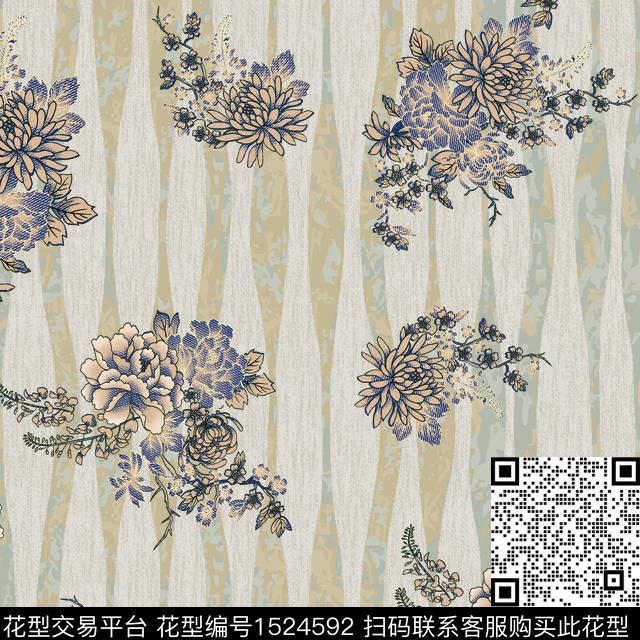 民族花卉女装抽象数码印花华亿平台下载（图片编号: 1524592） - 瓦栏（Walan）