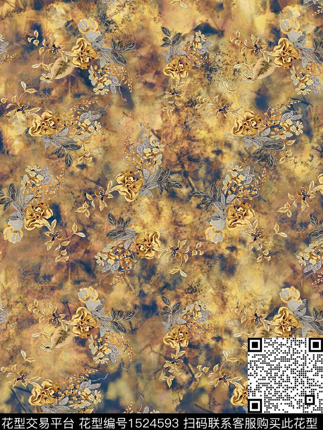 民族花卉女装抽象数码印花华亿平台下载（图片编号: 1524593） - 瓦栏（Walan）