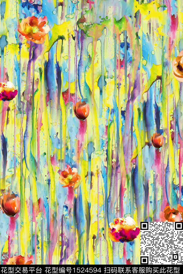 民族花卉女装抽象数码印花华亿平台下载（图片编号: 1524594） - 瓦栏（Walan）