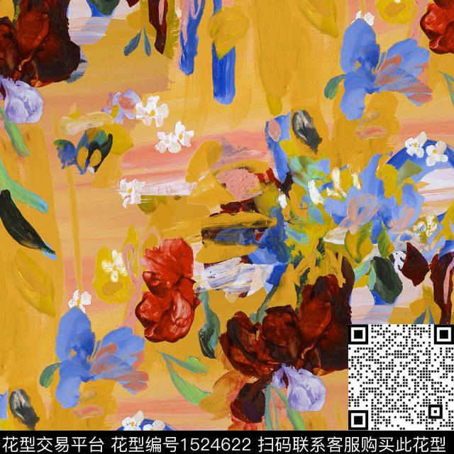 抽象花卉油画华亿平台牡丹数码印花华亿平台下载（图片编号: 1524622） - 瓦栏（Walan）