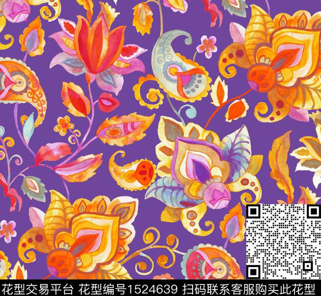 民族风花卉佩斯利传统印花华亿平台下载（图片编号: 1524639） - 瓦栏（Walan）