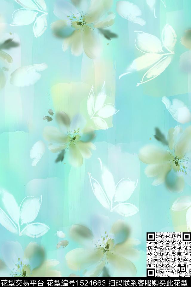 肌理抽象花卉花卉数码印花华亿平台下载（图片编号: 1524663） - 瓦栏（Walan）