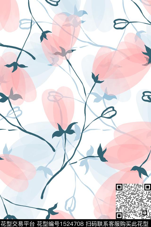 花卉小清新数码印花华亿平台下载（图片编号: 1524708） - 瓦栏（Walan）