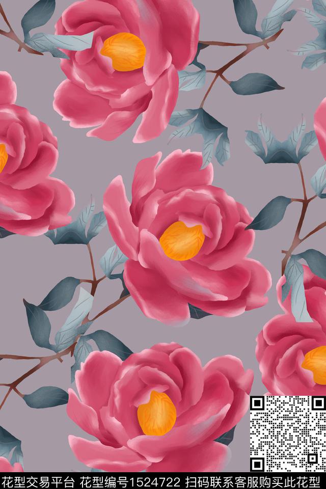 花卉旗袍植物数码印花华亿平台下载（图片编号: 1524722） - 瓦栏（Walan）