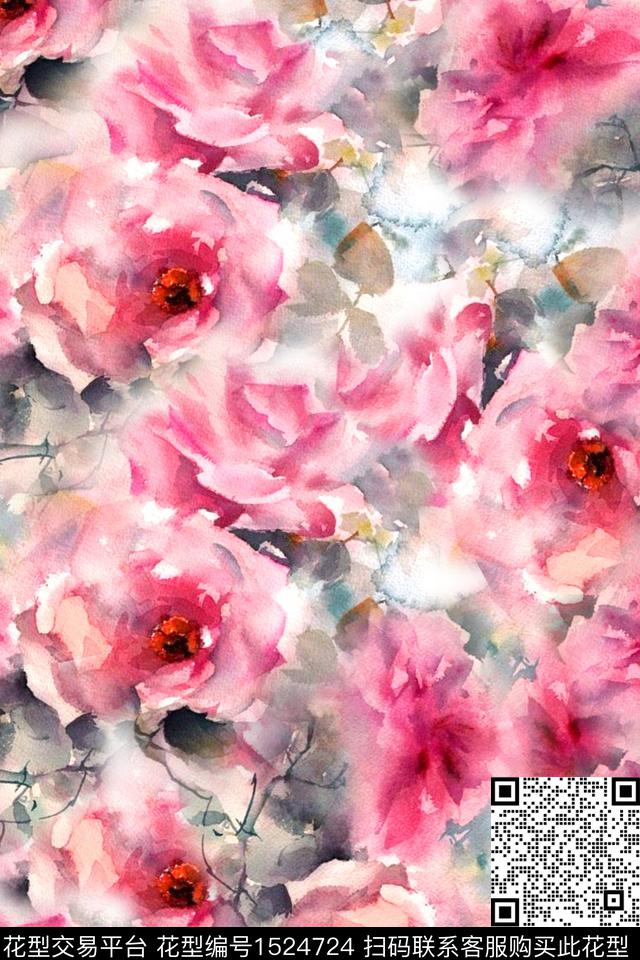 抽象花卉女装花卉数码印花华亿平台下载（图片编号: 1524724） - 瓦栏（Walan）