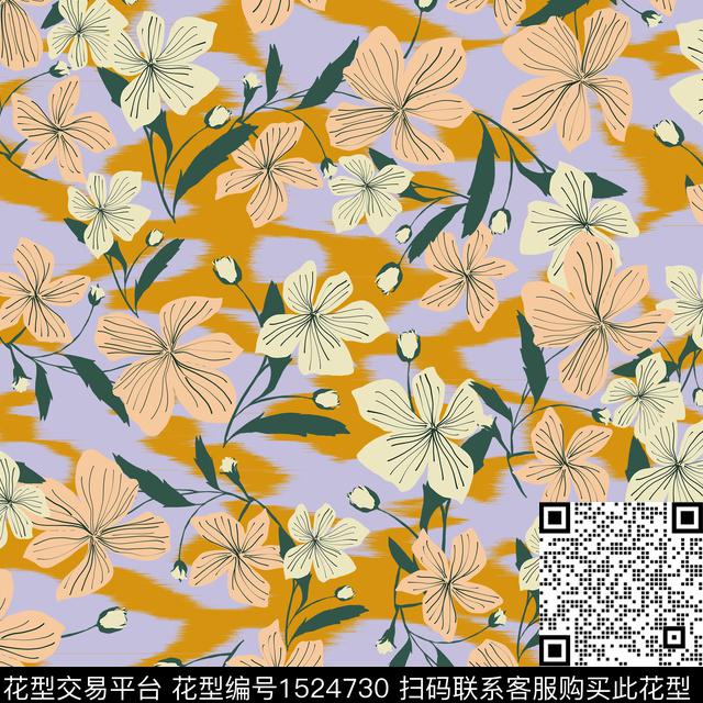 花卉手绘肌理数码印花华亿平台下载（图片编号: 1524730） - 瓦栏（Walan）