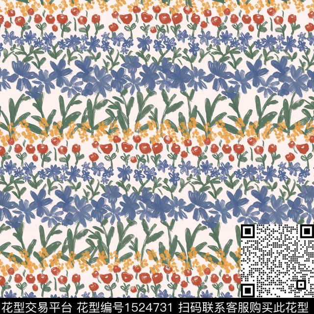 花卉小清新手绘数码印花华亿平台下载（图片编号: 1524731） - 瓦栏（Walan）
