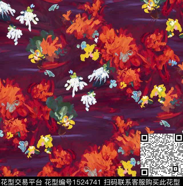 抽象花卉油画华亿平台大花数码印花华亿平台下载（图片编号: 1524741） - 瓦栏（Walan）