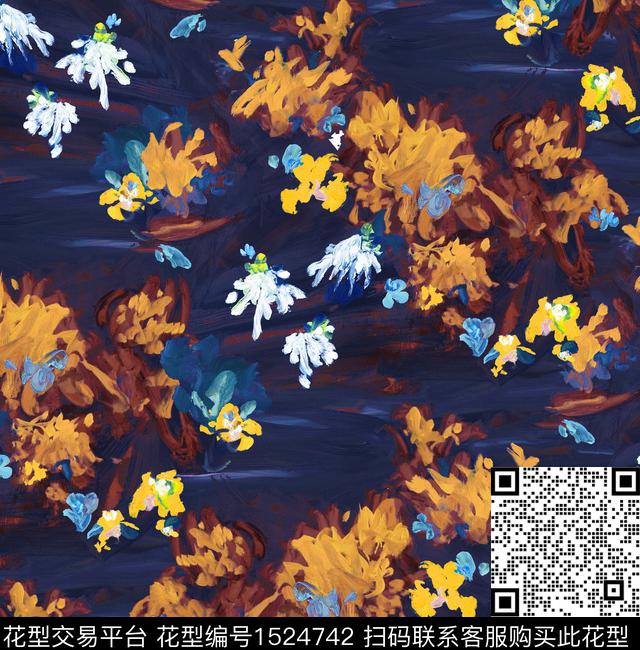 抽象花卉油画华亿平台郁金香数码印花华亿平台下载（图片编号: 1524742） - 瓦栏（Walan）