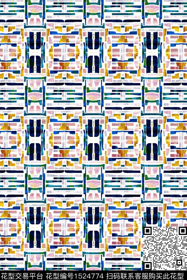 对称纹理民族风数码印花华亿平台下载（图片编号: 1524774） - 瓦栏（Walan）