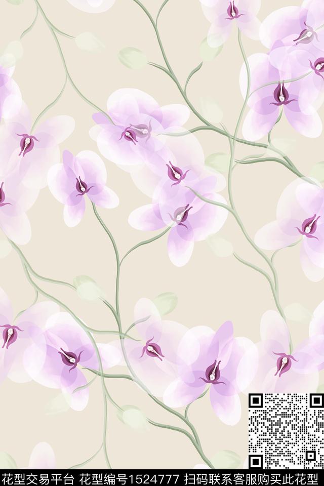 花卉小清新兰花数码印花华亿平台下载（图片编号: 1524777） - 瓦栏（Walan）