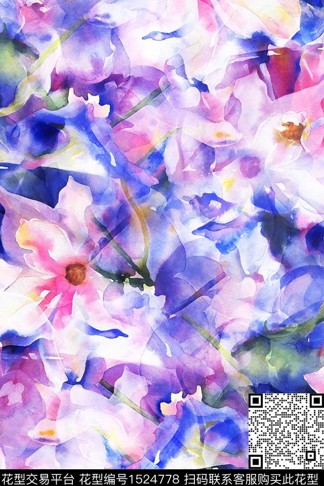 花卉水彩花卉配饰数码印花华亿平台下载（图片编号: 1524778） - 瓦栏（Walan）