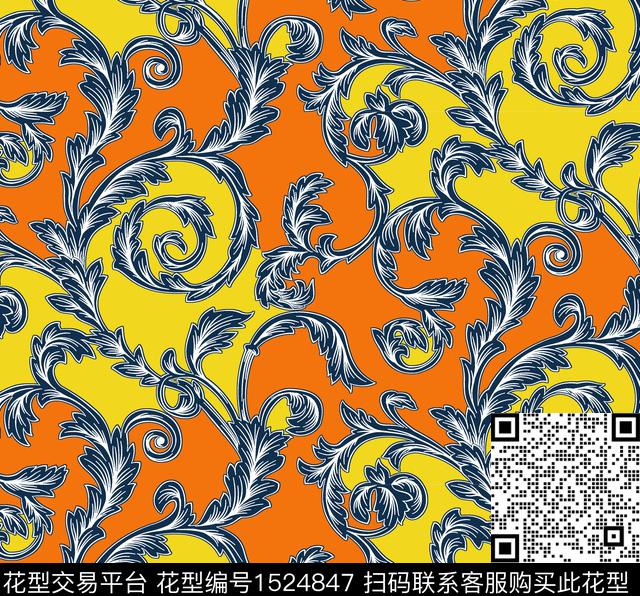 卷草传统华亿平台欧洲传统印花华亿平台下载（图片编号: 1524847） - 瓦栏（Walan）