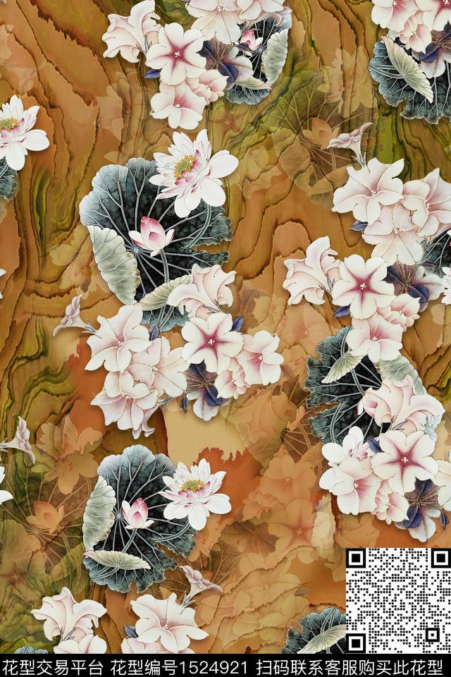 花卉大花水彩数码印花华亿平台下载（图片编号: 1524921） - 瓦栏（Walan）