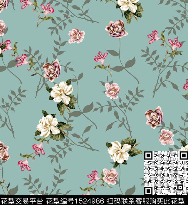连衣裙女装花卉数码印花华亿平台下载（图片编号: 1524986） - 瓦栏（Walan）