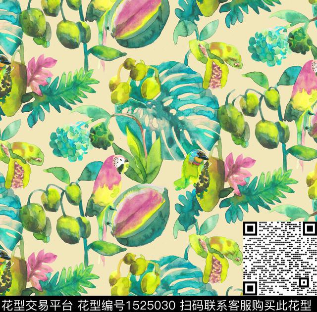 鹦鹉热带华亿平台鸟传统印花华亿平台下载（图片编号: 1525030） - 瓦栏（Walan）