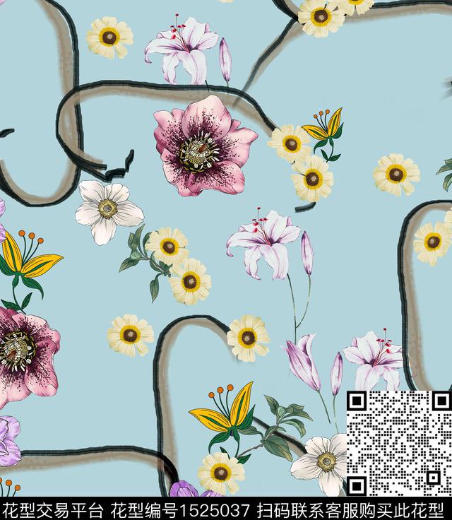 连衣裙女装花卉数码印花华亿平台下载（图片编号: 1525037） - 瓦栏（Walan）