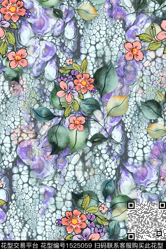 花卉大花水彩数码印花华亿平台下载（图片编号: 1525059） - 瓦栏（Walan）
