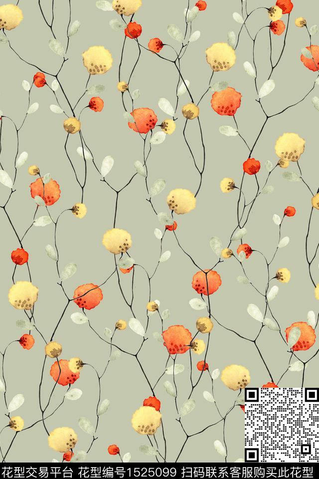 绿植树叶花卉小清新数码印花华亿平台下载（图片编号: 1525099） - 瓦栏（Walan）