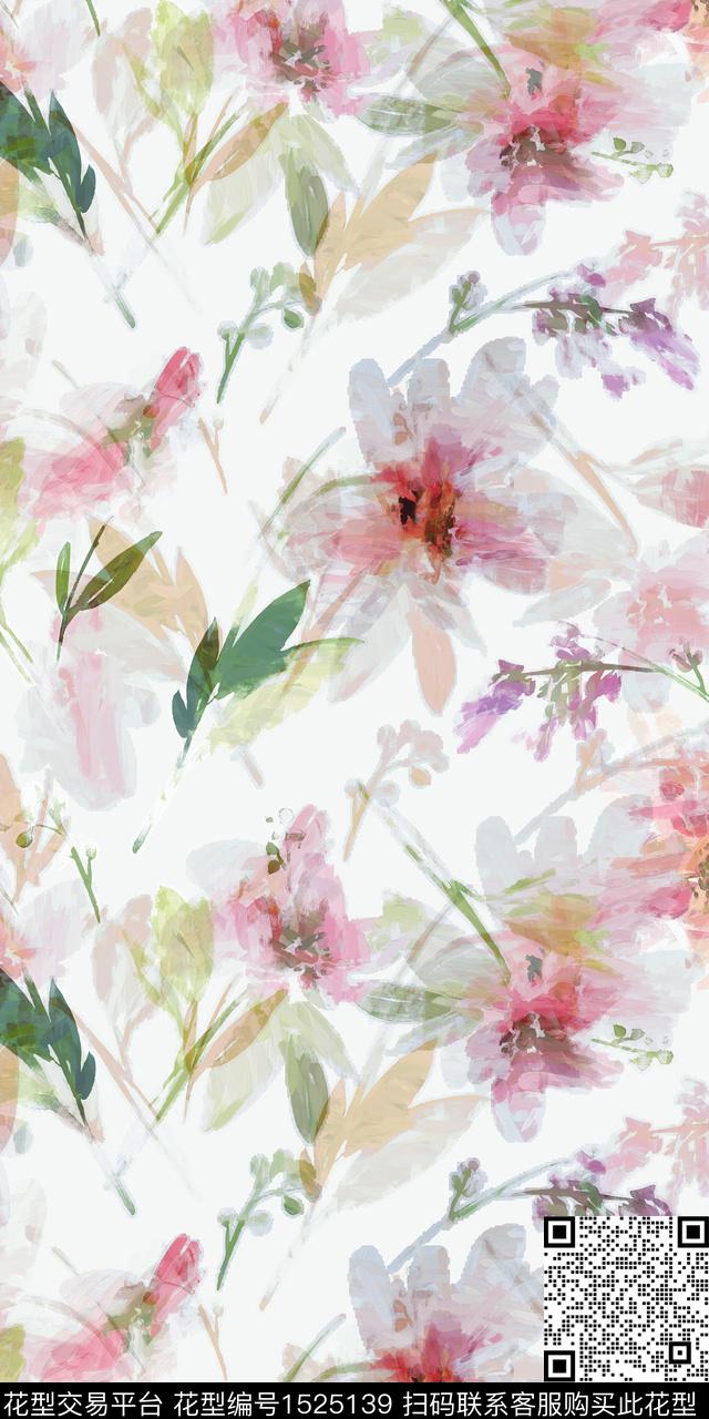 绿植树叶数码华亿平台抽象花卉数码印花华亿平台下载（图片编号: 1525139） - 瓦栏（Walan）