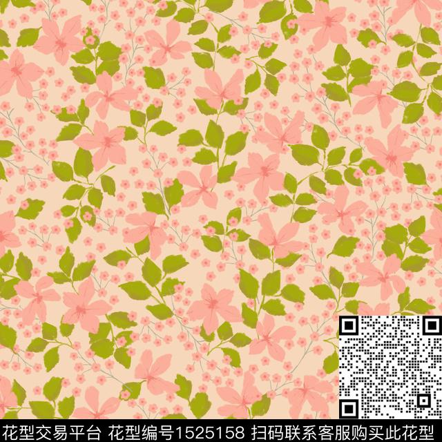 小碎花粉色绿植树叶数码印花华亿平台下载（图片编号: 1525158） - 瓦栏（Walan）