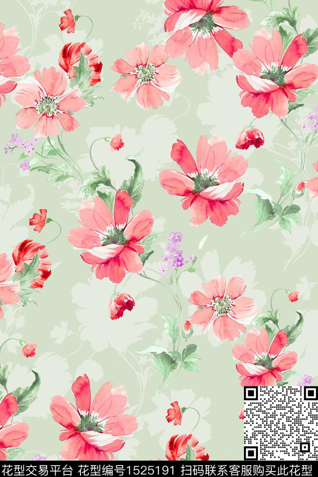 花卉小清新清爽数码印花华亿平台下载（图片编号: 1525191） - 瓦栏（Walan）