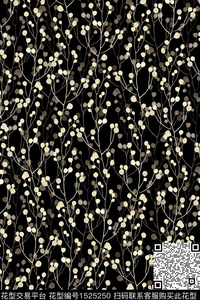 黑底花卉小清新小碎花数码印花华亿平台下载（图片编号: 1525250） - 瓦栏（Walan）