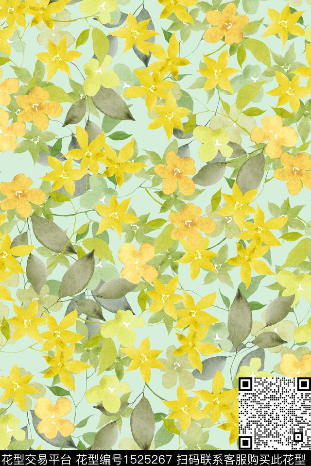 绿植树叶花卉小清新数码印花华亿平台下载（图片编号: 1525267） - 瓦栏（Walan）