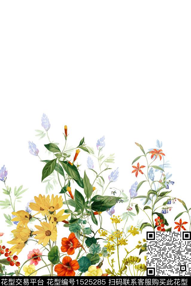 女装定位花花卉定位花数码印花华亿平台下载（图片编号: 1525285） - 瓦栏（Walan）