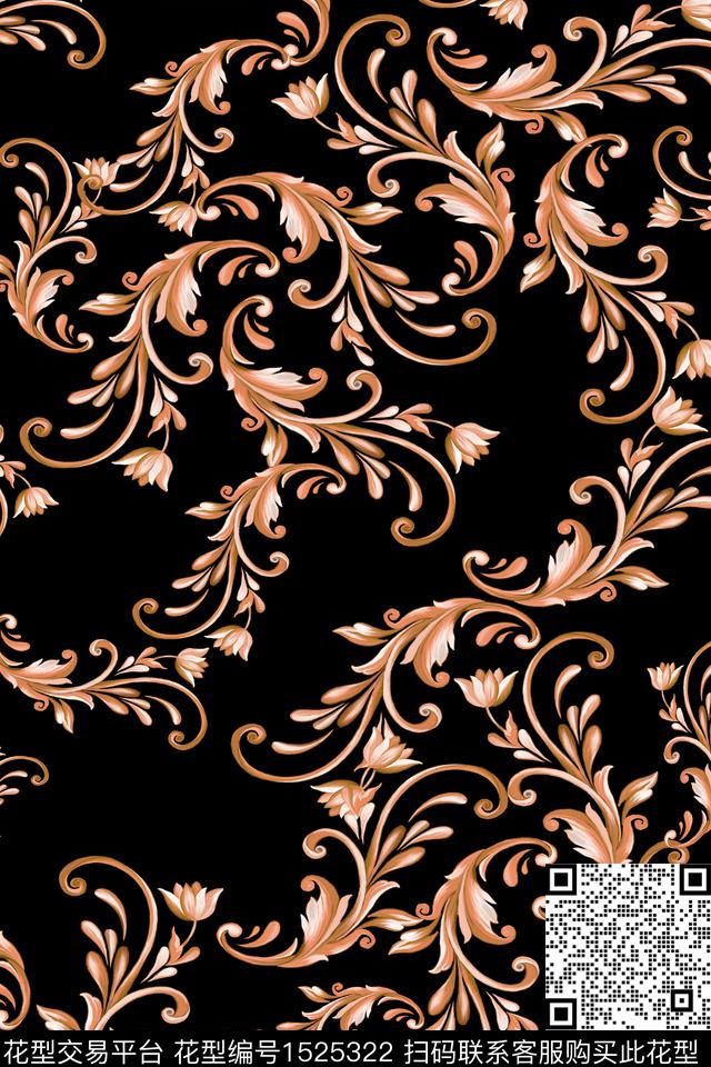 时尚欧洲黑底花卉数码印花华亿平台下载（图片编号: 1525322） - 瓦栏（Walan）