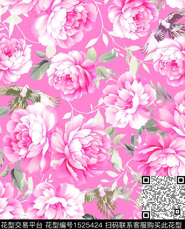 植物女装热带花鸟印花数码印花华亿平台下载（图片编号: 1525424） - 瓦栏（Walan）