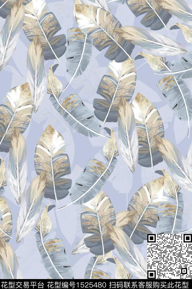 时尚小清新羽毛数码印花华亿平台下载（图片编号: 1525480） - 瓦栏（Walan）