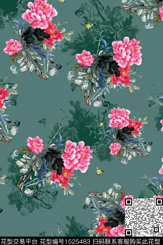 花卉手绘大花数码印花华亿平台下载（图片编号: 1525483） - 瓦栏（Walan）