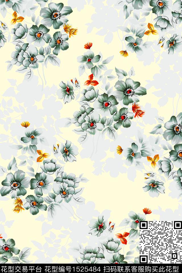 花卉手绘大花数码印花华亿平台下载（图片编号: 1525484） - 瓦栏（Walan）