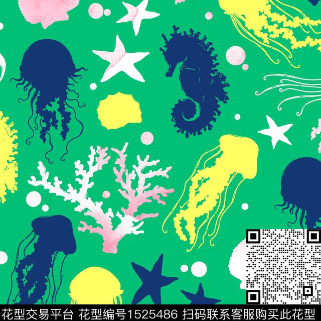 海马贝壳水母数码印花华亿平台下载（图片编号: 1525486） - 瓦栏（Walan）