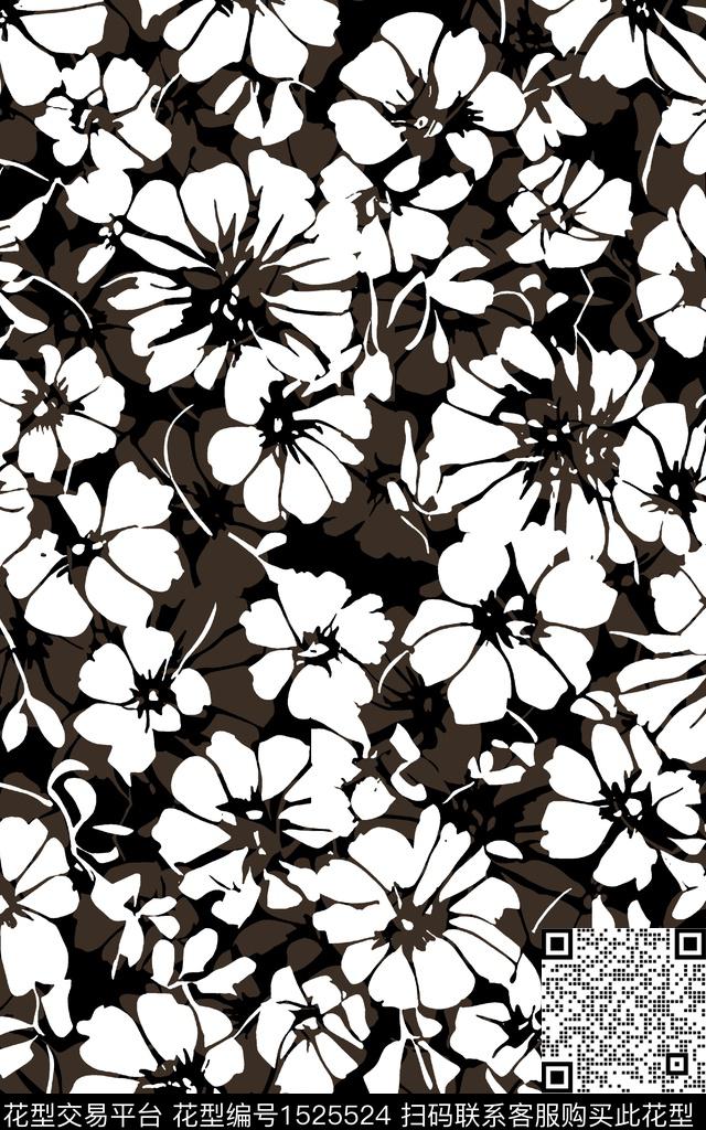 花卉黑白华亿平台传统印花华亿平台下载（图片编号: 1525524） - 瓦栏（Walan）