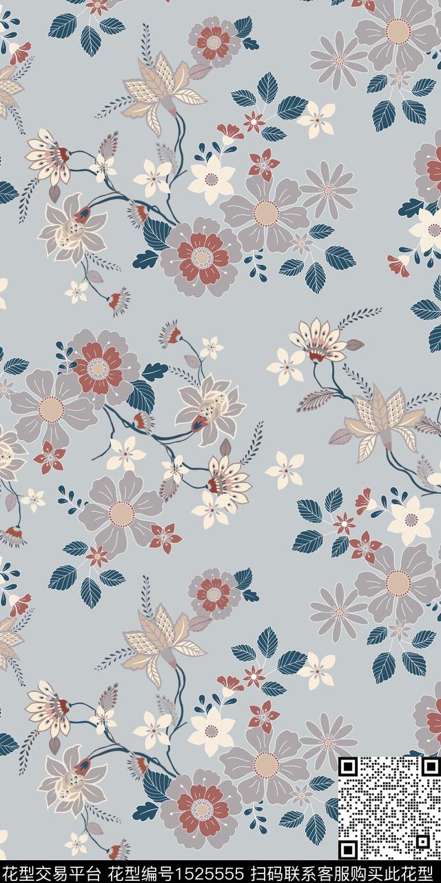 绿植树叶花卉枝条花数码印花华亿平台下载（图片编号: 1525555） - 瓦栏（Walan）