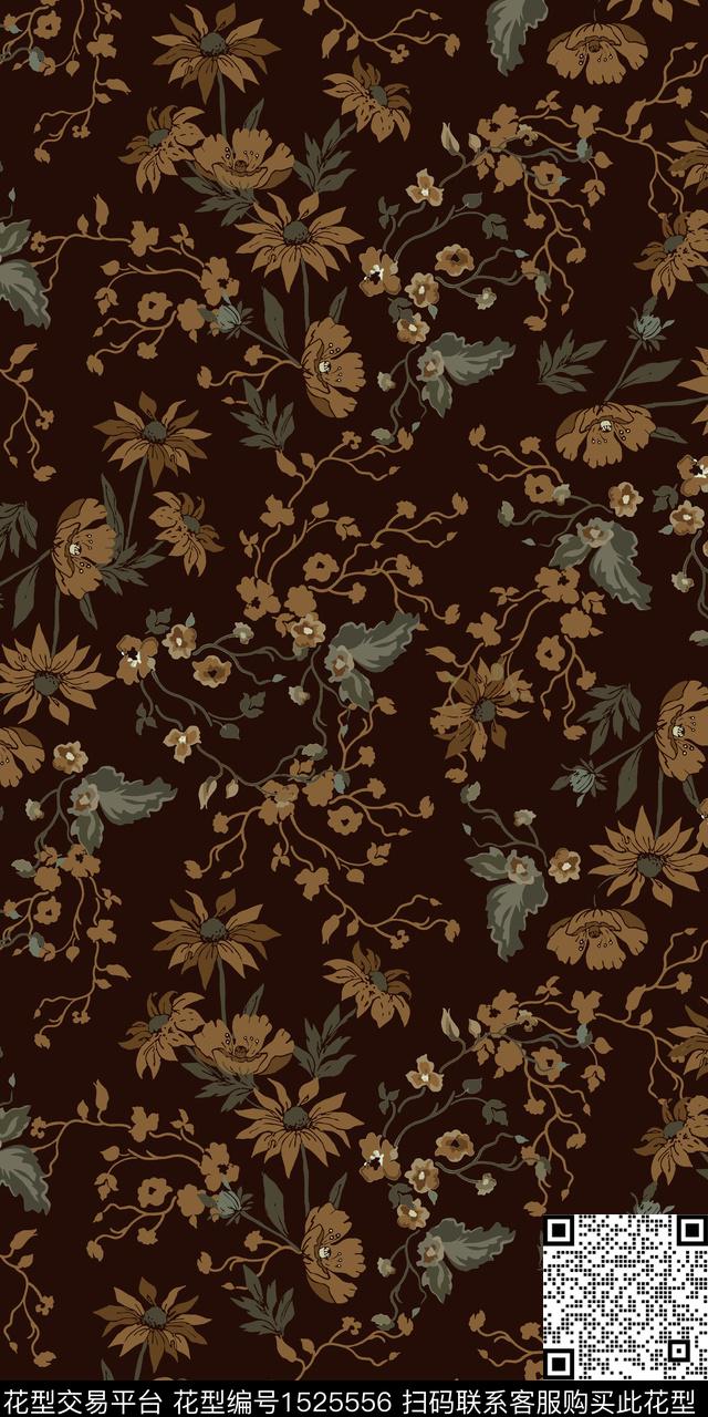 绿植树叶花卉小碎花数码印花华亿平台下载（图片编号: 1525556） - 瓦栏（Walan）